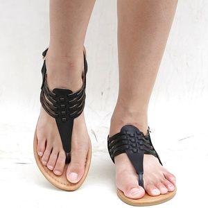 NEW Black Woven Thong Flat Sandals Womens Size 6.5